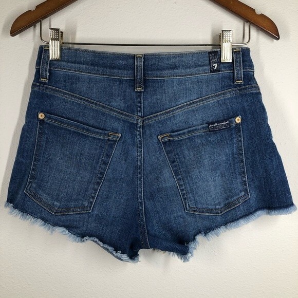 7 for All Mankind Raw Hem Denim Highwaisted Jean Shorts 25 - Picture 4 of 7